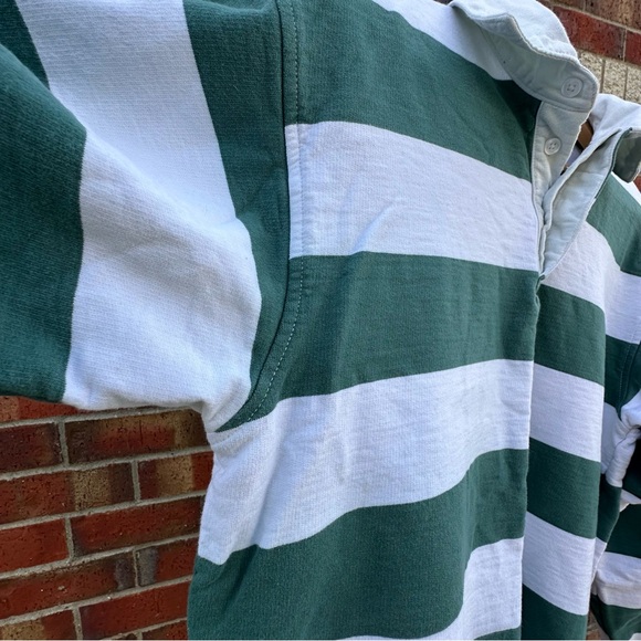 Arizona Jean Co Y2K Rugby Striped 1/4 Button Collar Green White Long Sleeve M - Picture 7 of 17